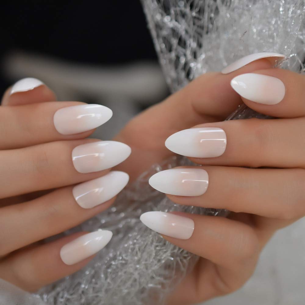 Press On Nails White Ombre French Almond Nail Kit - TGC Boutique - Press On Nails