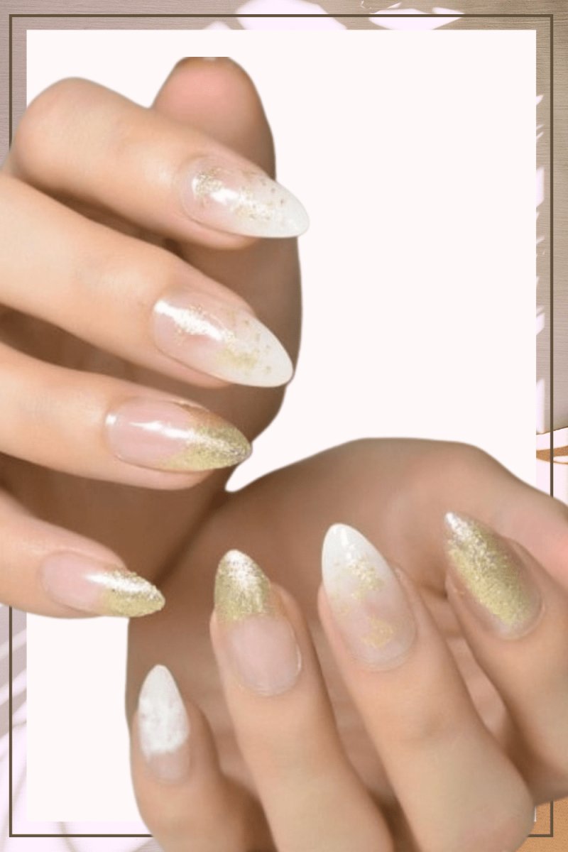 Press On Nails White Ombre Glossy Almond Glitter Nail Kit - TGC Boutique - Press On Nails