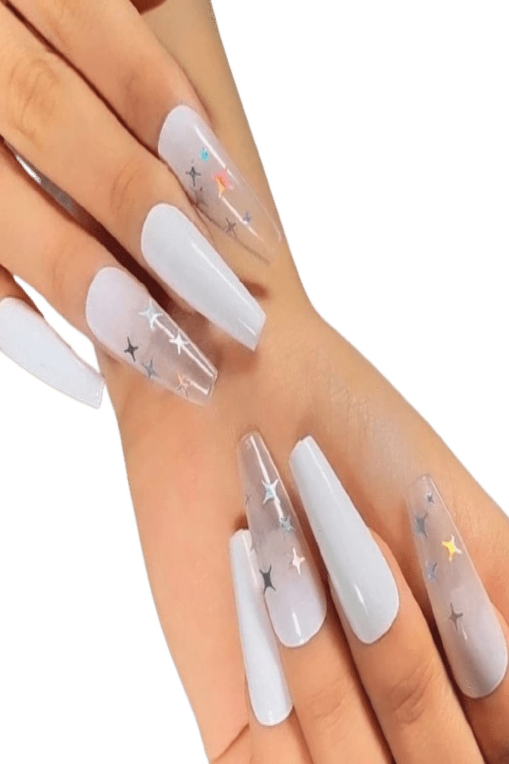 Press On Nails White & Star Ombre Coffin Nail Kit - TGC Boutique - Press On Nails