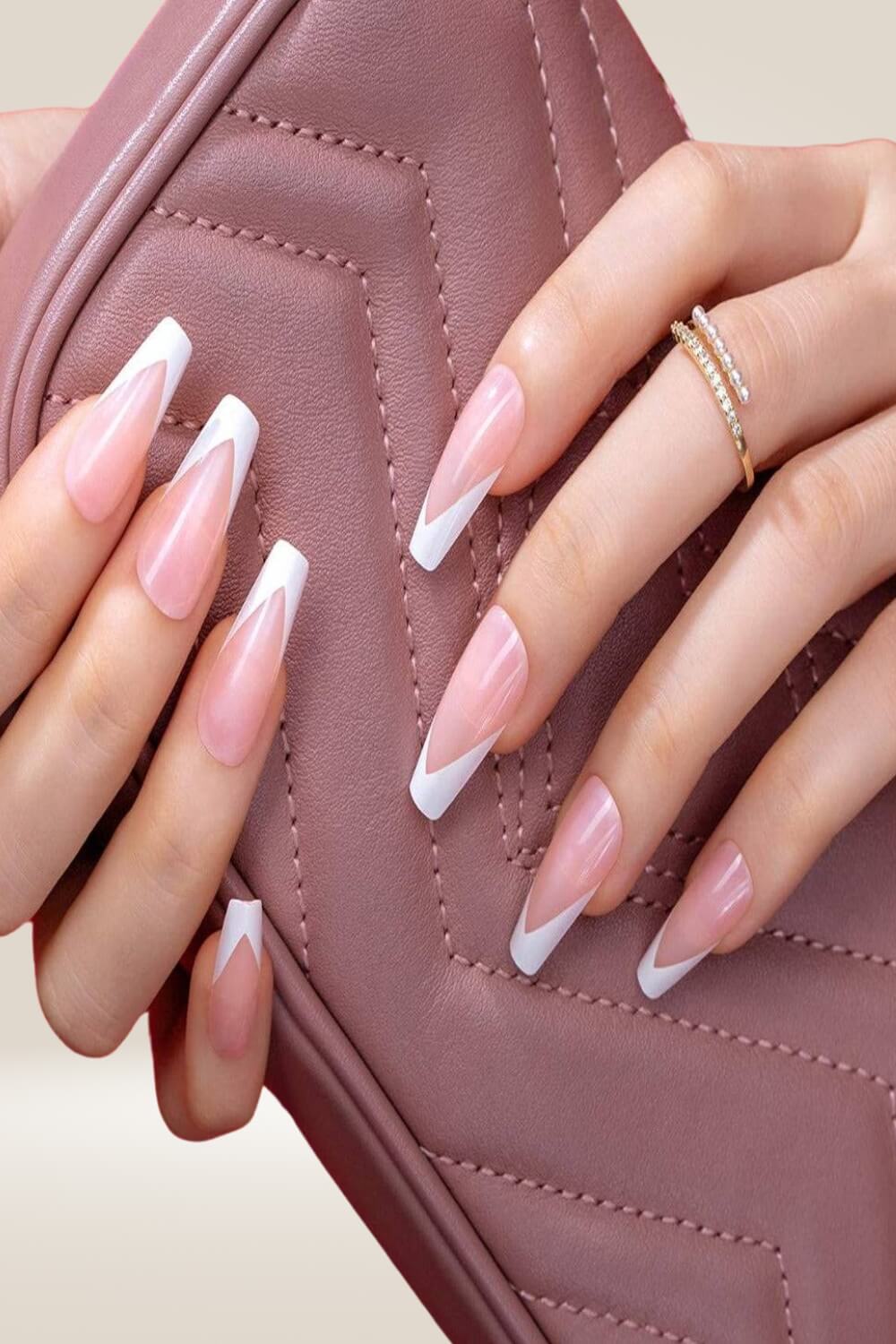 Press On Nails White Triangle French Tip Coffin Nail Kit - TGC Boutique - Press On Nails