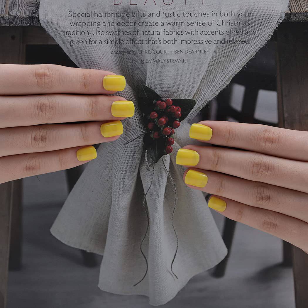 Press On Nails Yellow Glossy Square Nail Kit - TGC Boutique - Press On Nails