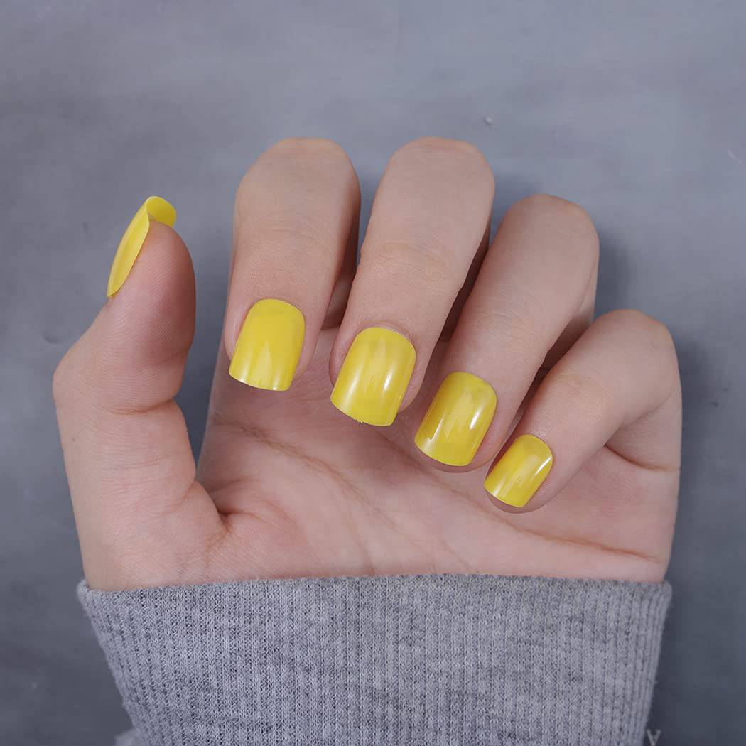 Press On Nails Yellow Glossy Square Nail Kit - TGC Boutique - Press On Nails