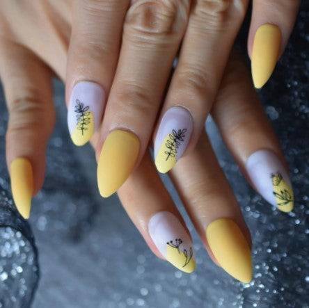 Press On Nails Yellow Matte Almond White Nail Kit - TGC Boutique - Press On Nails