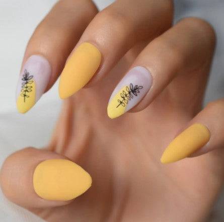 Press On Nails Yellow Matte Almond White Nail Kit - TGC Boutique - Press On Nails