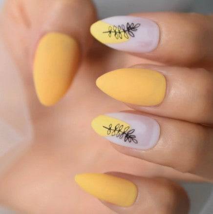 Press On Nails Yellow Matte Almond White Nail Kit - TGC Boutique - Press On Nails