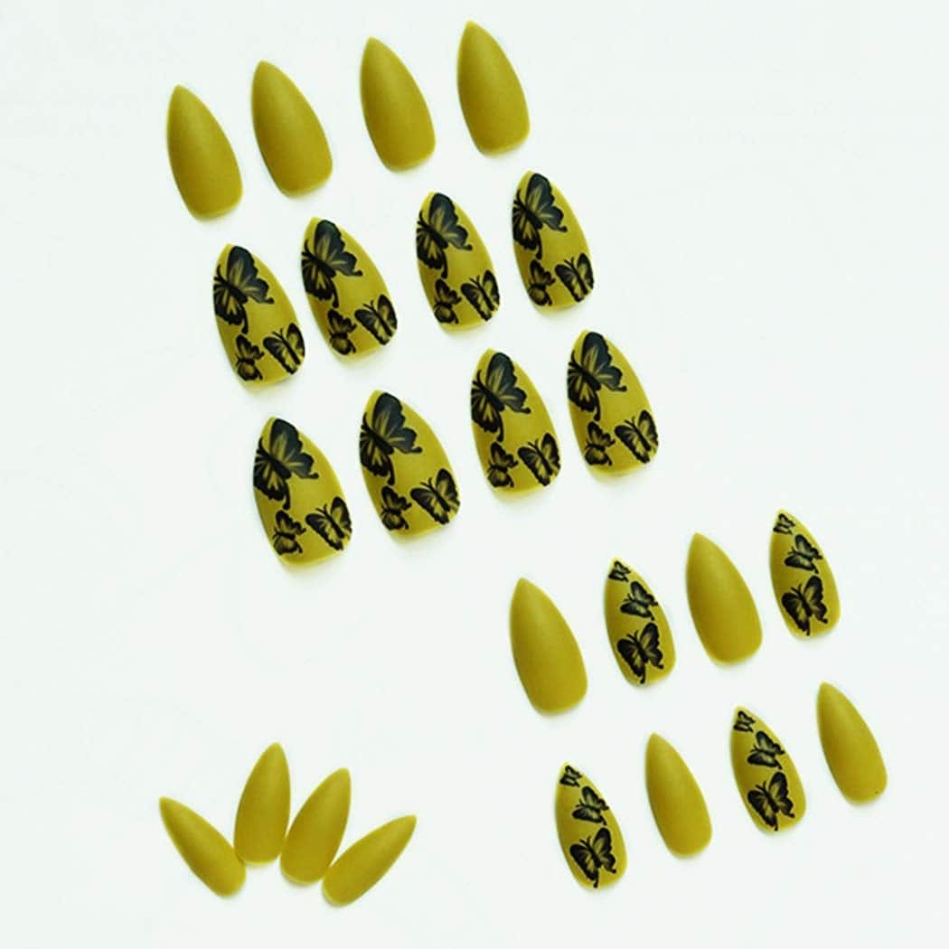 Press On Nails Yellow Matte Stiletto Butterfly Nail Kit - TGC Boutique - Press On Nails
