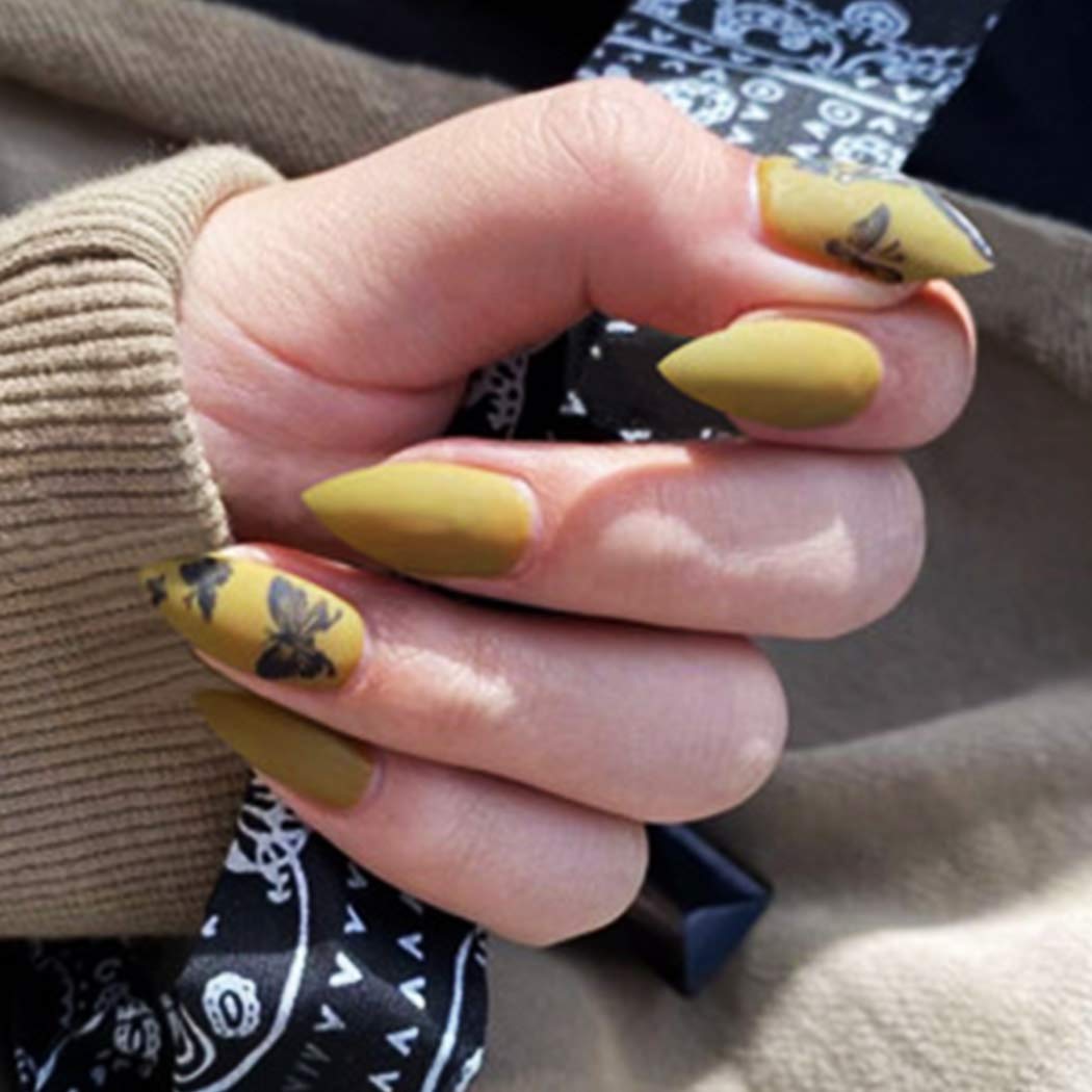 Press On Nails Yellow Matte Stiletto Butterfly Nail Kit - TGC Boutique - Press On Nails