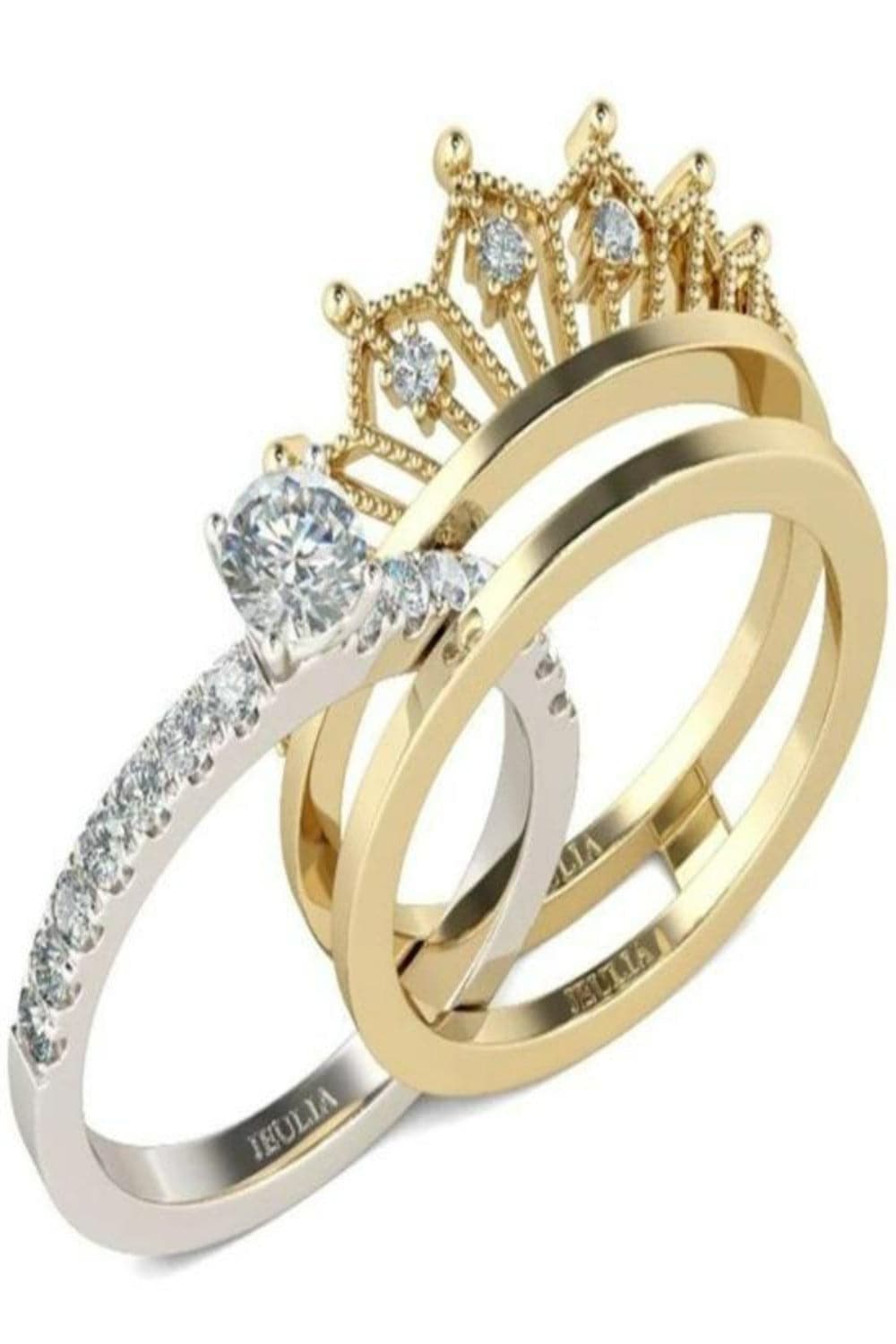 Princess Crown Engagement Rings Set - TGC Boutique - Rings