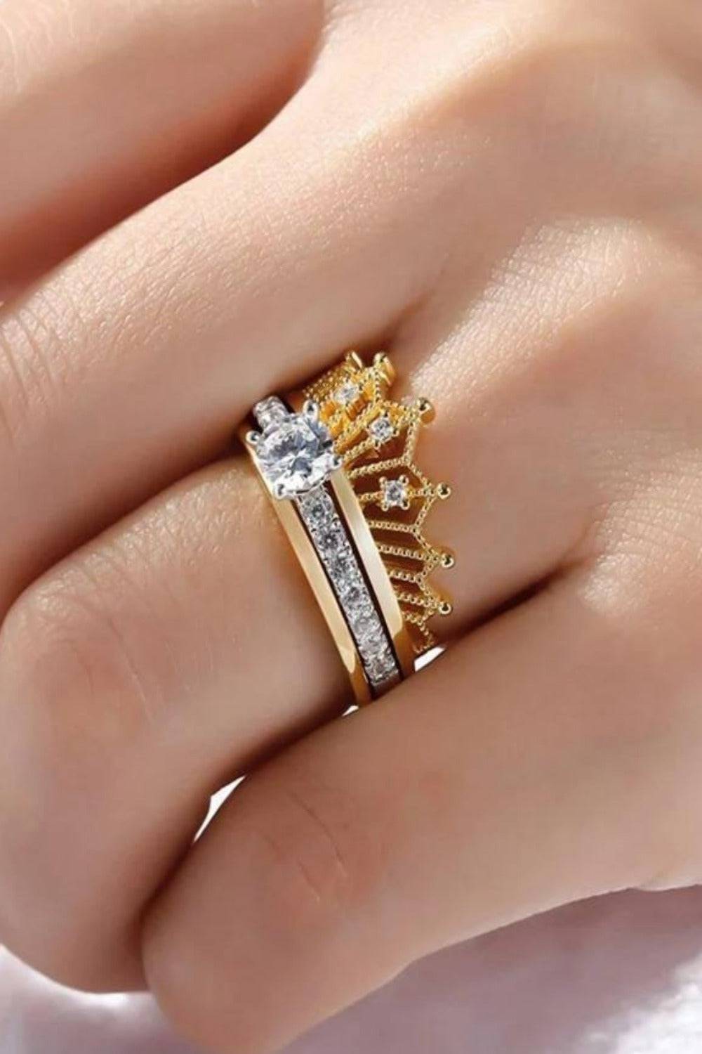 Princess Crown Engagement Rings Set - TGC Boutique - Rings