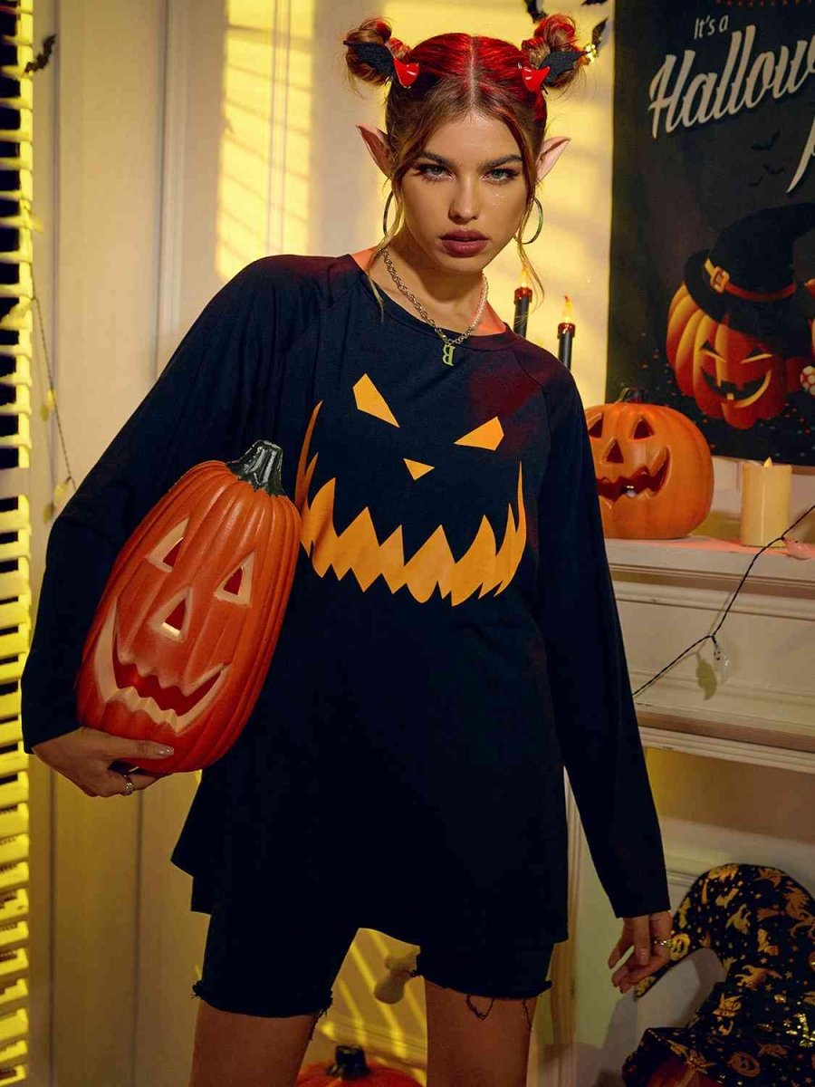 Pumpkin Grin Halloween Graphic Oversized T Shirt - TGC Boutique - T Shirt