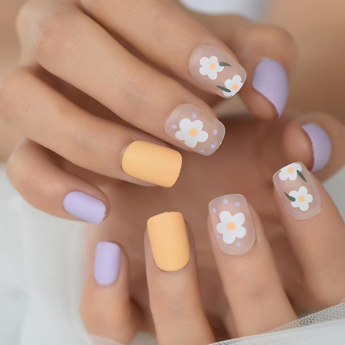 Purple Press On Nails Yellow Glossy Coffin Flower Nail Kit - TGC Boutique - Press On Nails