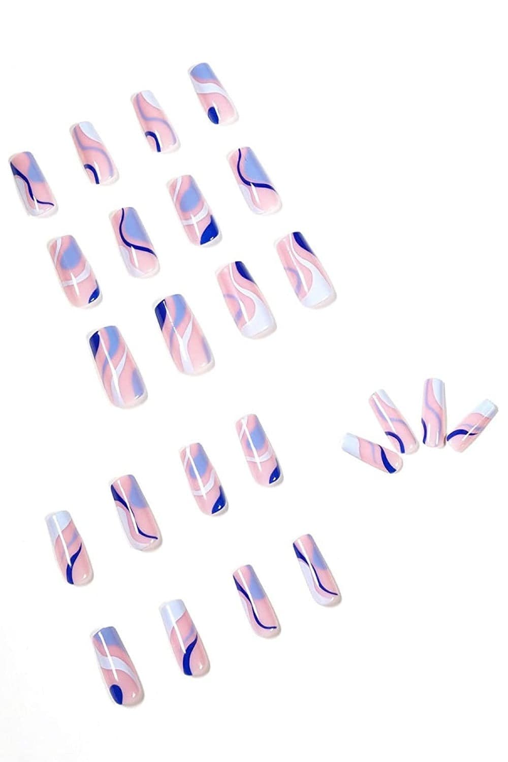 Rainbow Blue French Tip Wave Swirl Press On Nails Kit - TGC Boutique - Press On Nails