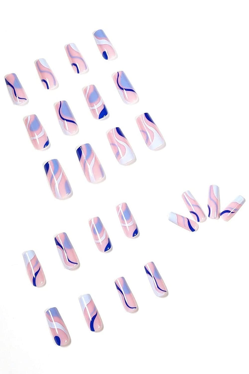 Rainbow Blue French Tip Wave Swirl Press On Nails Kit - TGC Boutique - Press On Nails