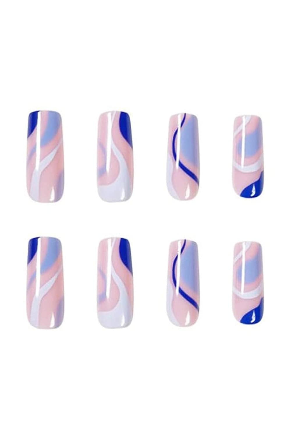 Rainbow Blue French Tip Wave Swirl Press On Nails Kit - TGC Boutique - Press On Nails