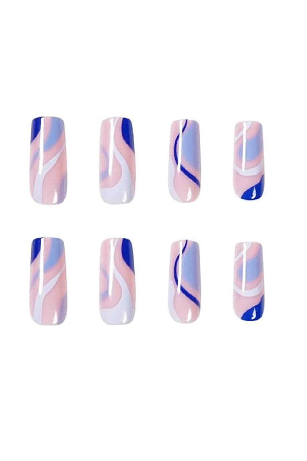 Rainbow Blue French Tip Wave Swirl Press On Nails Kit - TGC Boutique - Press On Nails