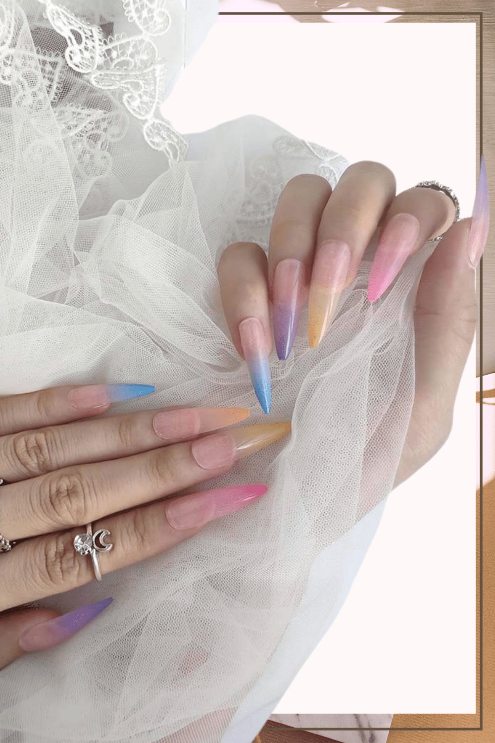 Rainbow Ombre Press On Nails Glossy Stiletto Tip Nail Kit - TGC Boutique - Press On Nails