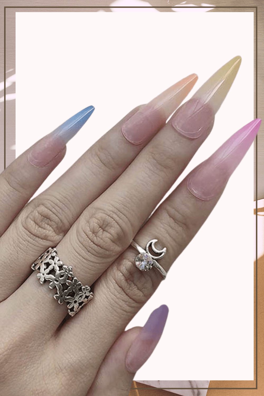 Rainbow Ombre Press On Nails Glossy Stiletto Tip Nail Kit - TGC Boutique - Press On Nails