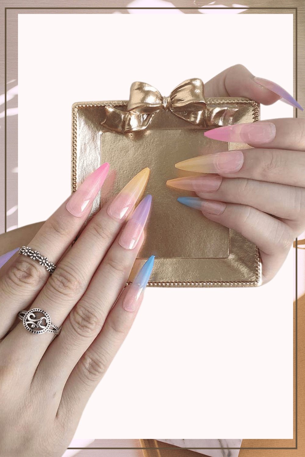 Rainbow Ombre Press On Nails Glossy Stiletto Tip Nail Kit - TGC Boutique - Press On Nails