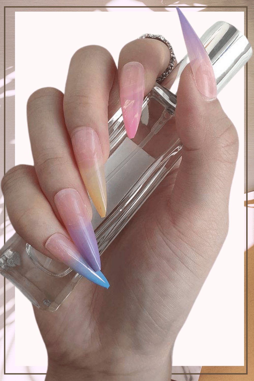 Rainbow Ombre Press On Nails Glossy Stiletto Tip Nail Kit - TGC Boutique - Press On Nails