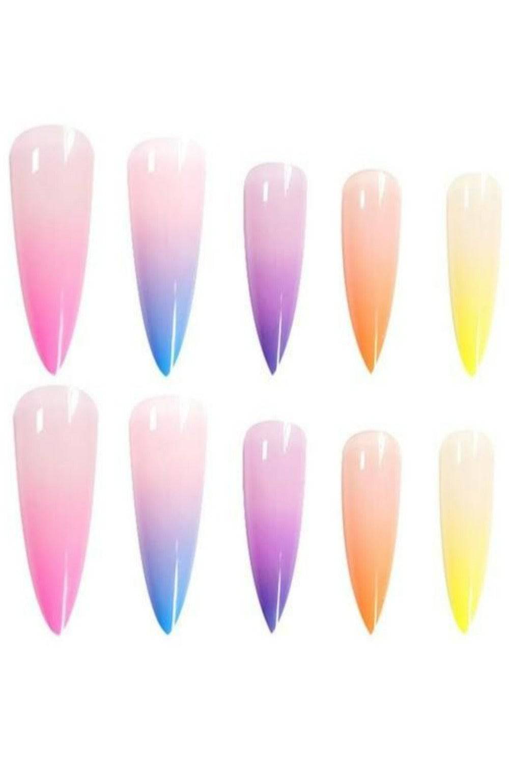 Rainbow Ombre Press On Nails Glossy Stiletto Tip Nail Kit - TGC Boutique - Press On Nails