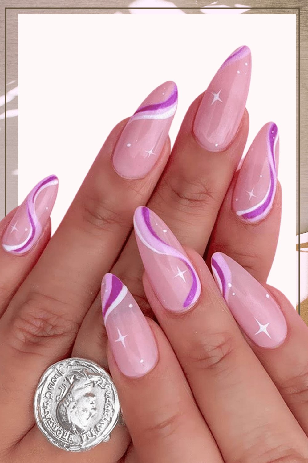 Rainbow Purple And White French Tip Wave Swirl Press On Nails Kit - TGC Boutique - Press On Nails