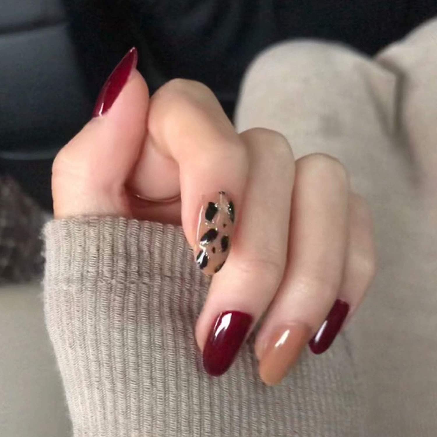 Red And Leopard Almond Tip Press On Nails Kit - TGC Boutique - Press On Nails