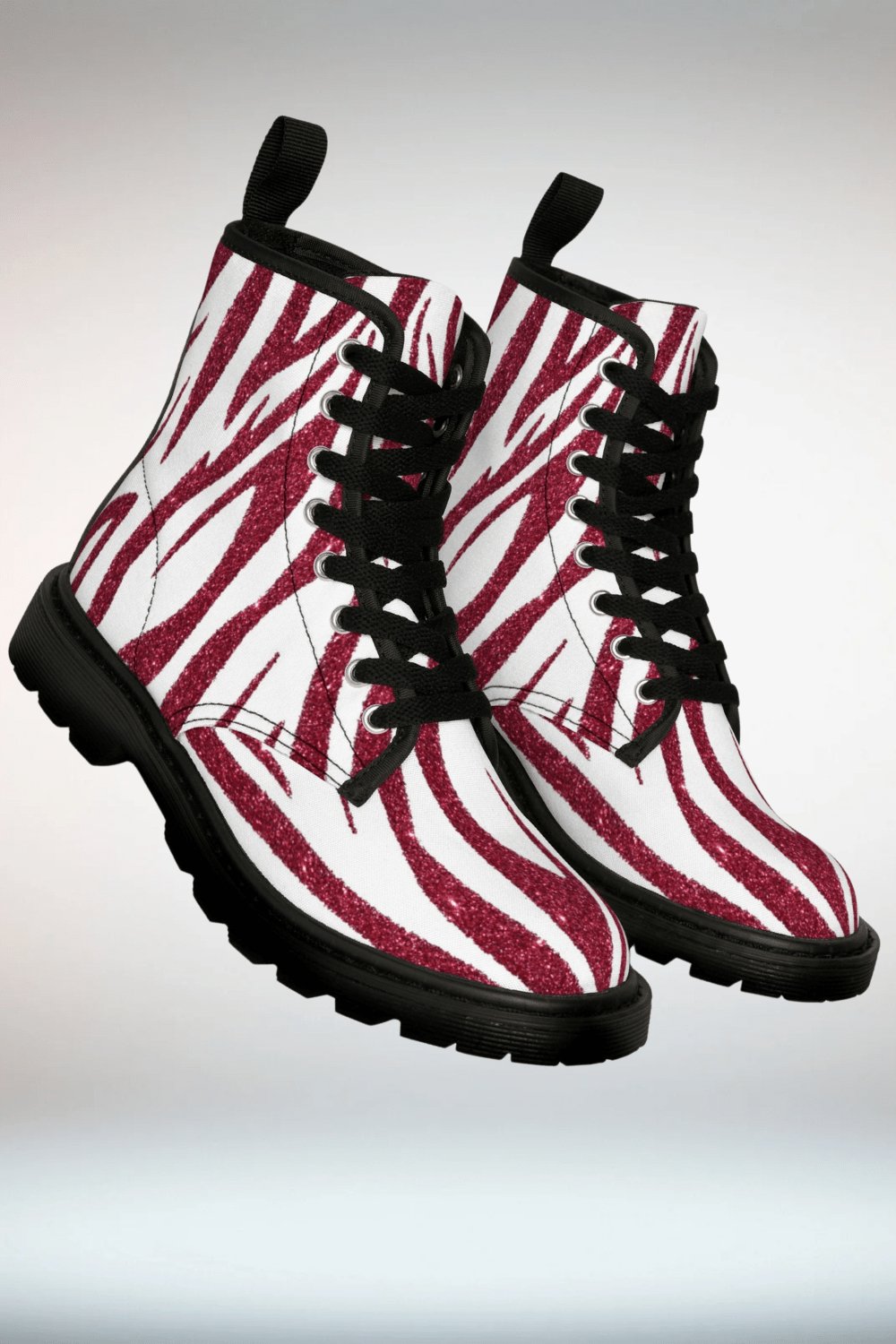 Red And White Glitter Combat Boots - Black Sole - TGC Boutique - Combat Boots