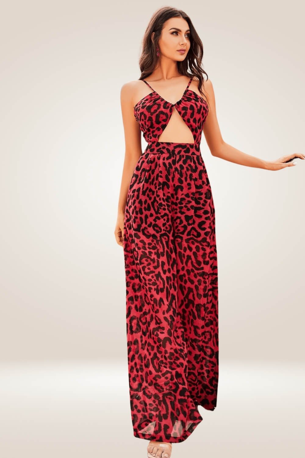 Red Leopard Print Cut out Wide leg Jumpsuit - TGC Boutique - Jumpsuits