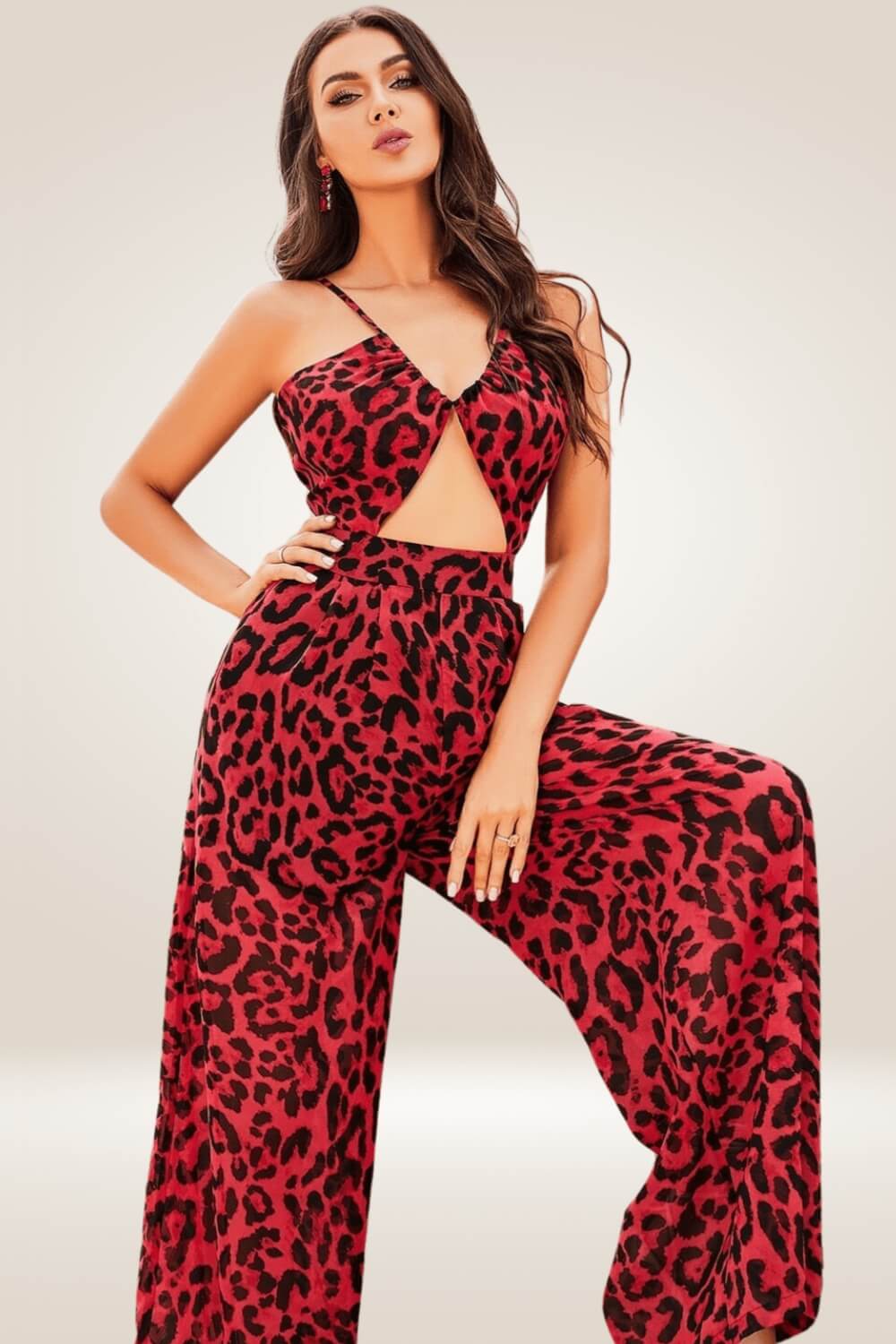 Red Leopard Print Cut out Wide leg Jumpsuit - TGC Boutique - Jumpsuits