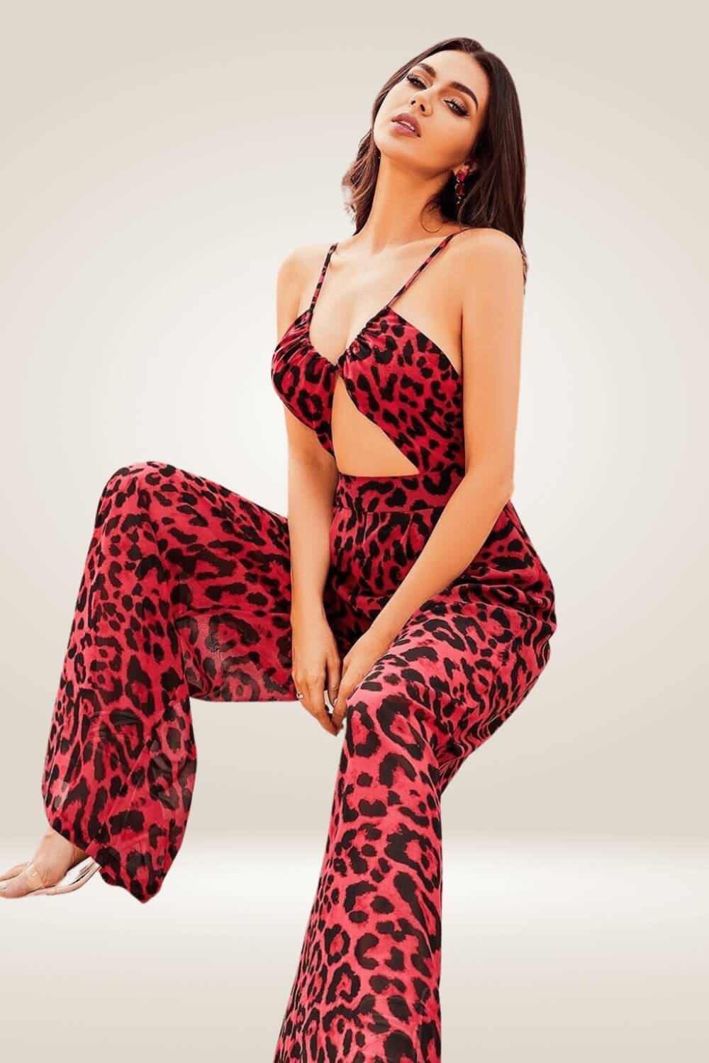 Red Leopard Print Cut out Wide leg Jumpsuit - TGC Boutique - Jumpsuits