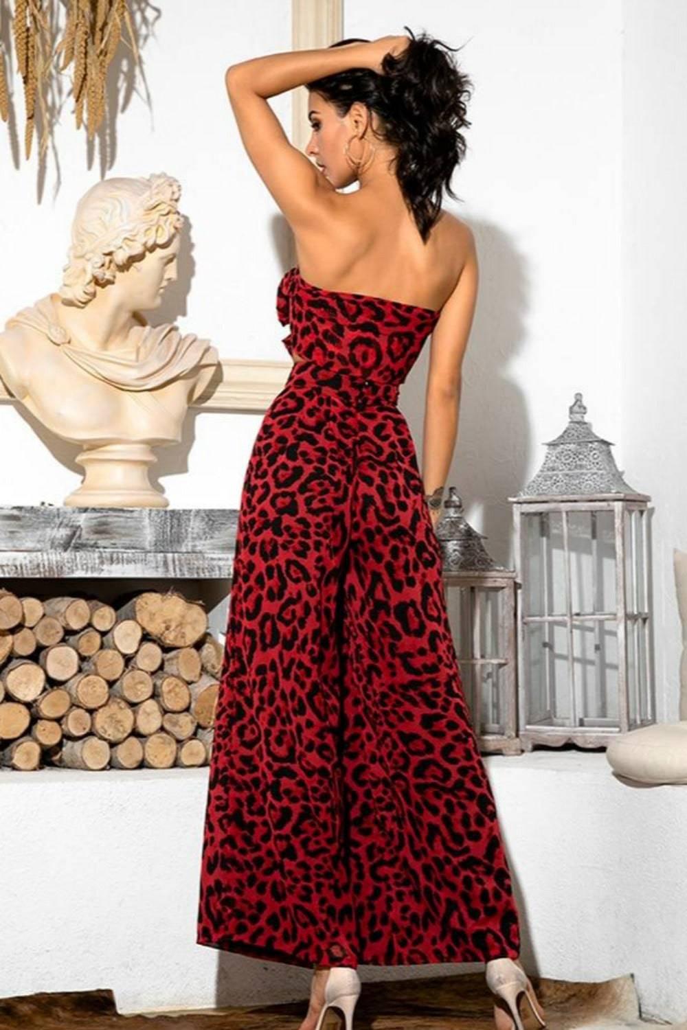 Red Leopard Print Strapless Two Piece Pants Set - TGC Boutique - 2 Piece Set