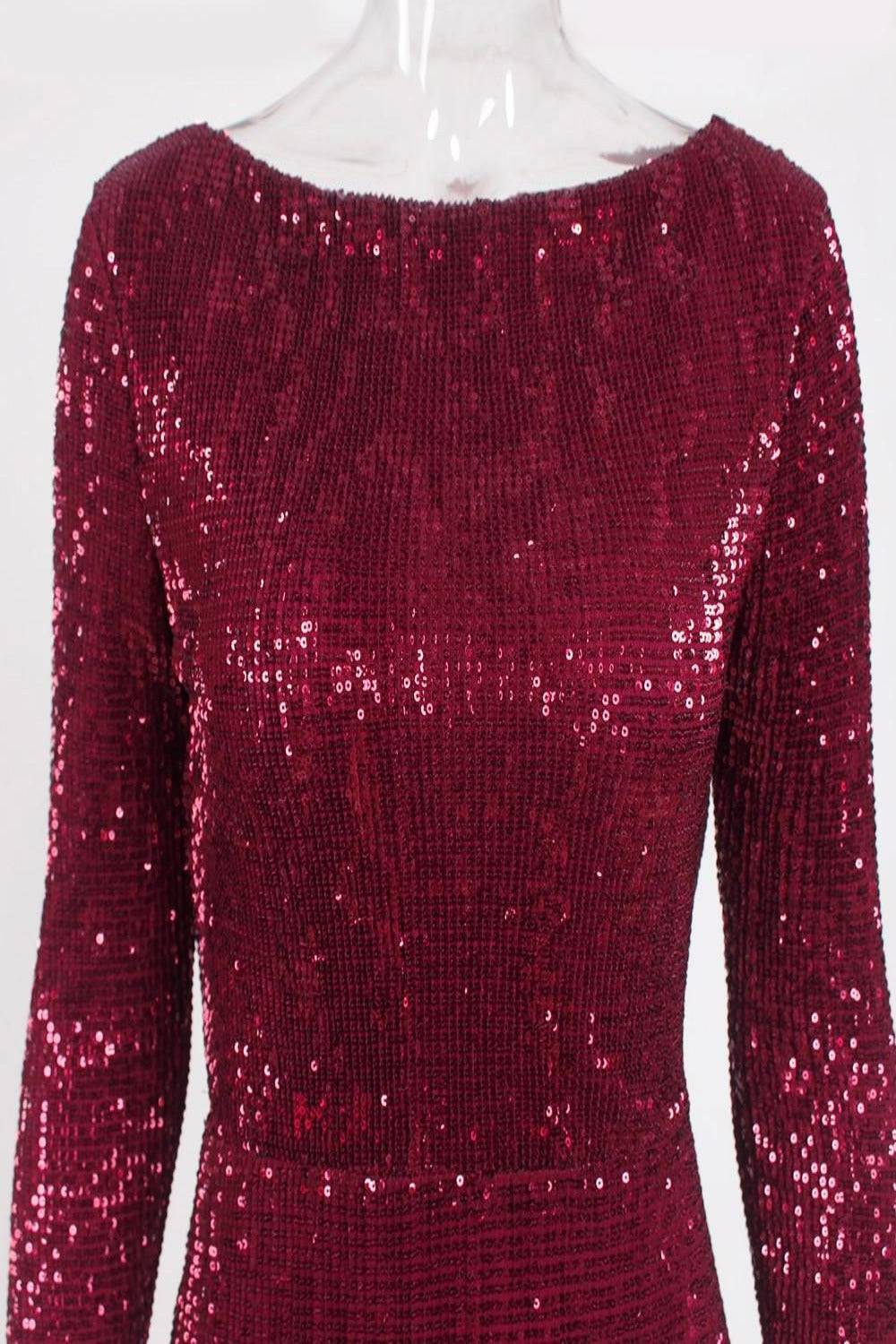 Red Long Sleeve Sequins Mermaid Maxi Dress - TGC Boutique - Red Evening Gown