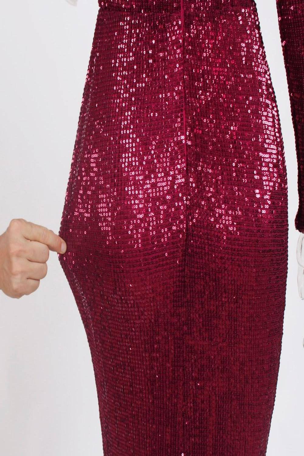 Red Long Sleeve Sequins Mermaid Maxi Dress - TGC Boutique - Red Evening Gown