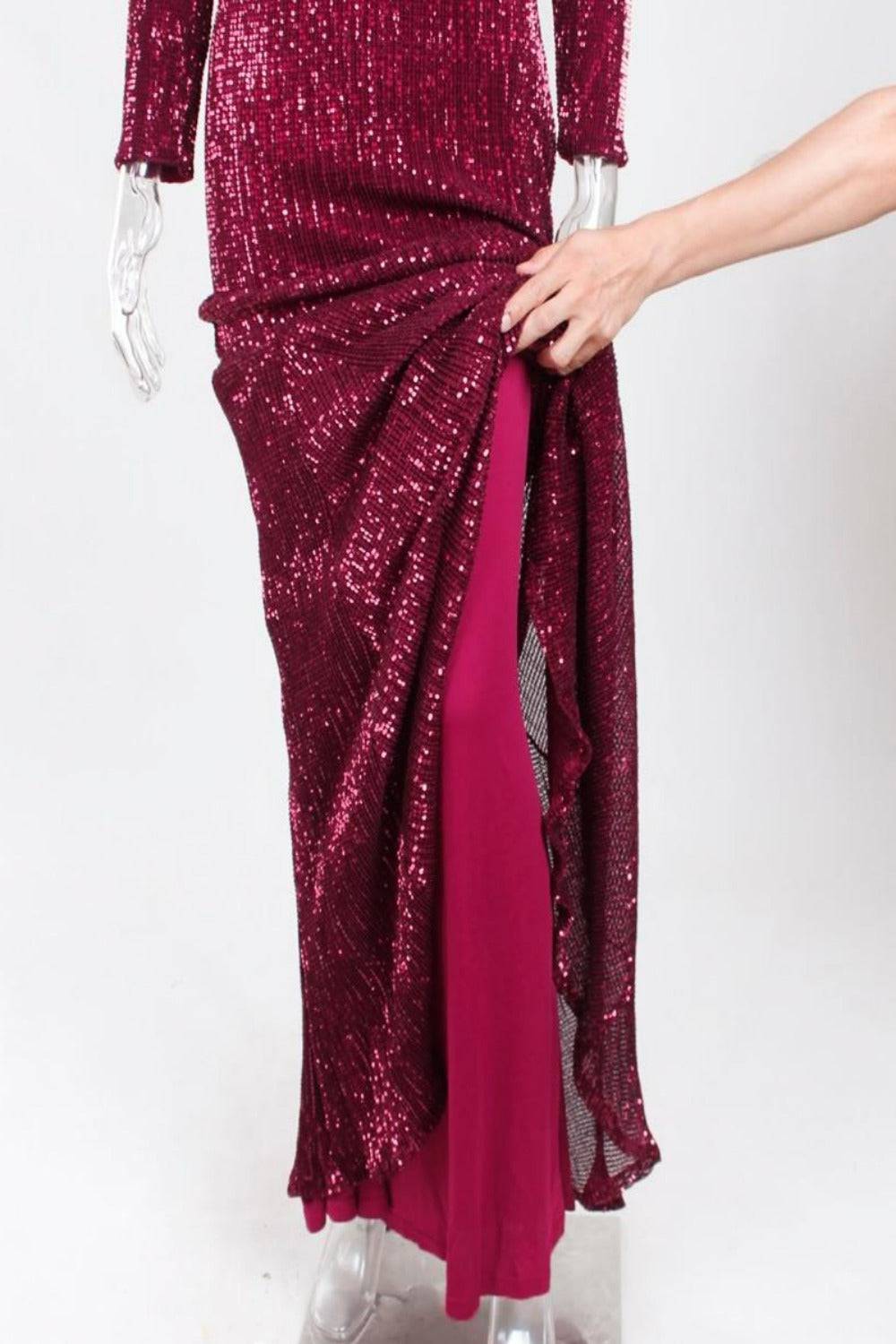 Red Long Sleeve Sequins Mermaid Maxi Dress - TGC Boutique - Red Evening Gown