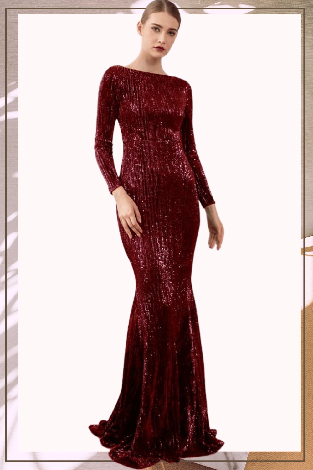 Red Long Sleeve Sequins Mermaid Maxi Dress - TGC Boutique - Red Evening Gown