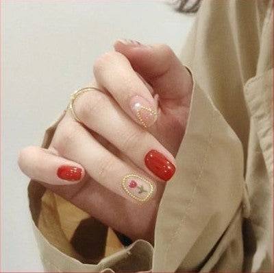 Red Press On Nails Flower Glossy Coffin Crystal Nail Kit - TGC Boutique - Press On Nails