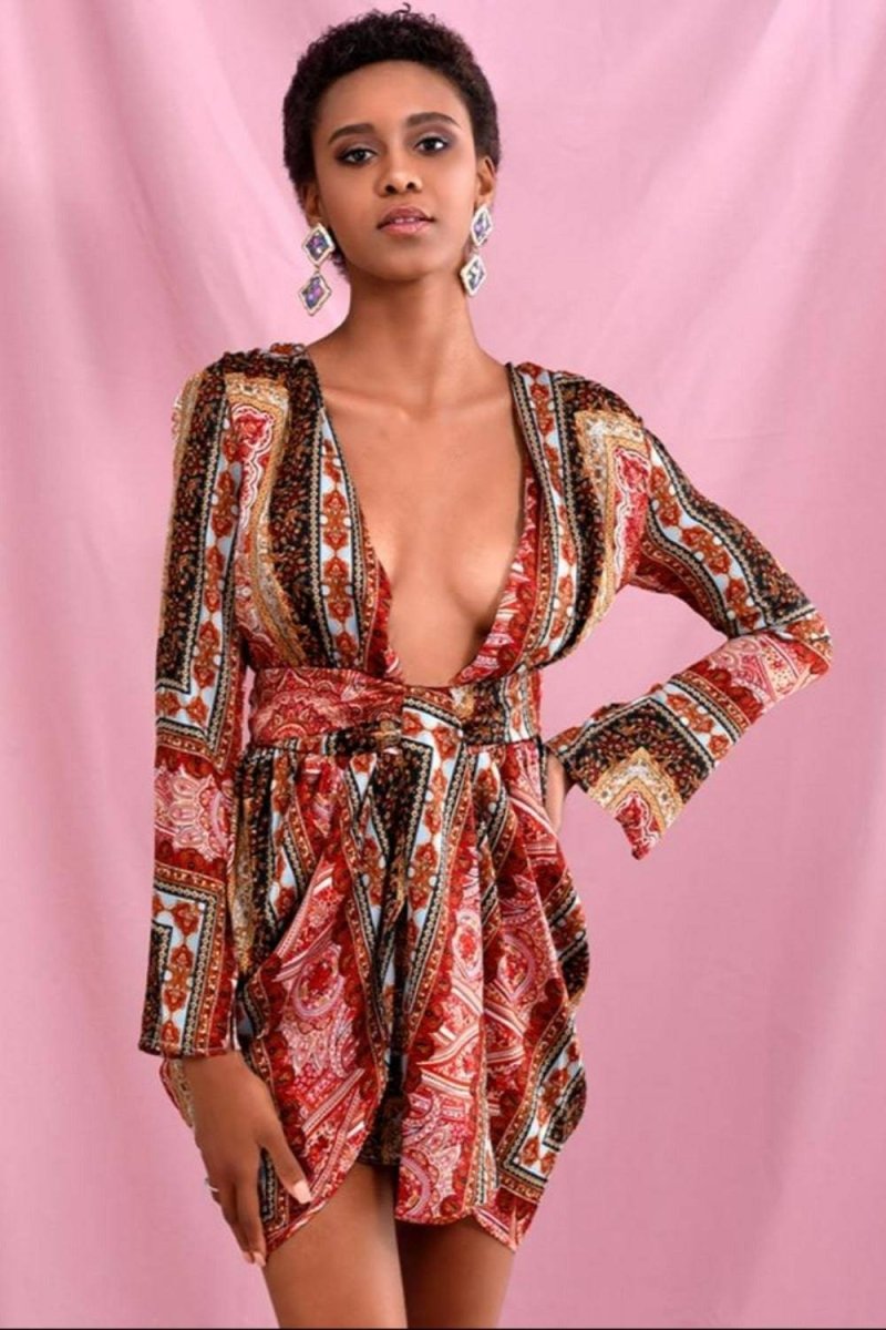 Red Vintage Versace Print Mini Dress - TGC Boutique - Bodycon Dress