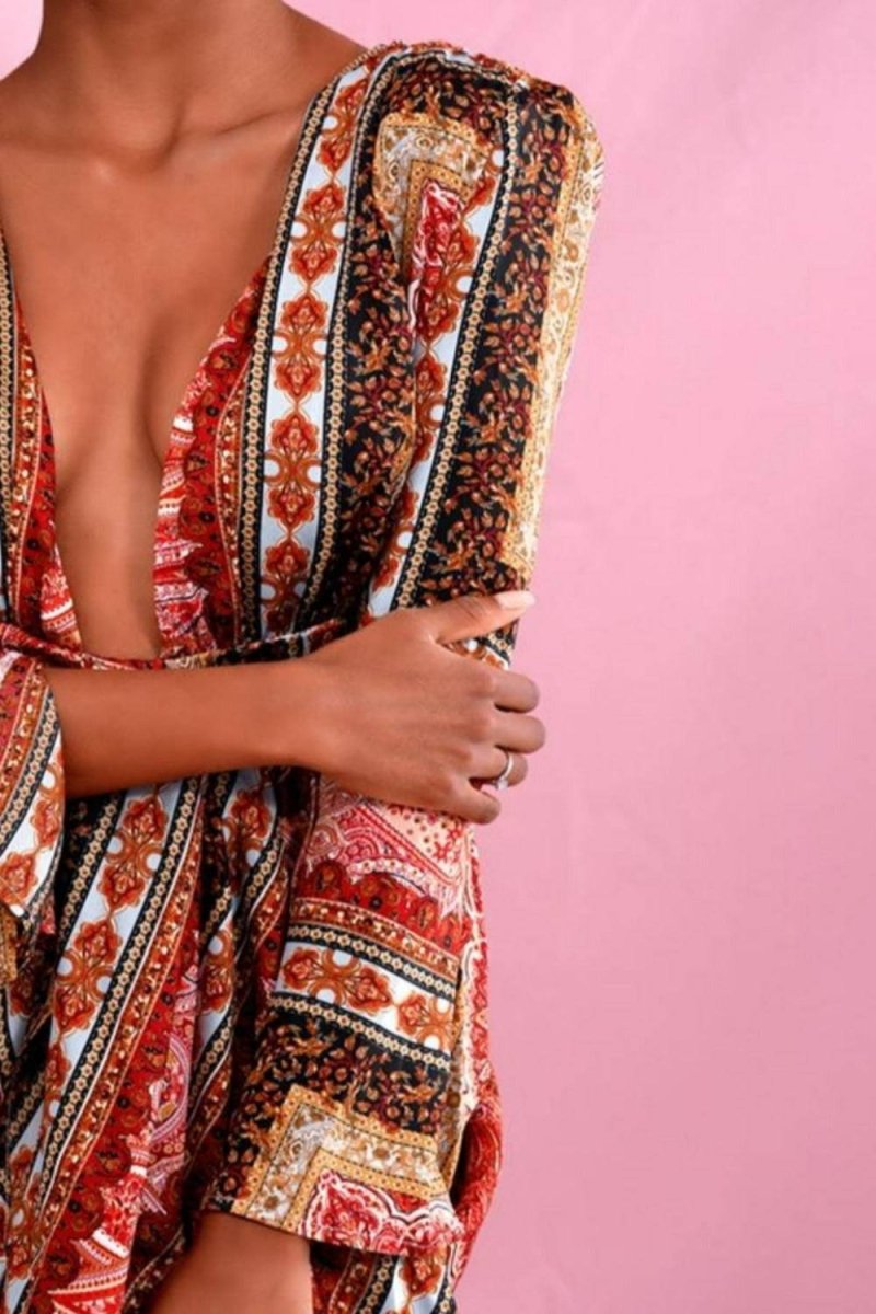 Red Vintage Versace Print Mini Dress - TGC Boutique - Bodycon Dress
