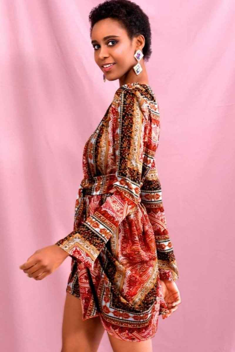 Red Vintage Versace Print Mini Dress - TGC Boutique - Bodycon Dress