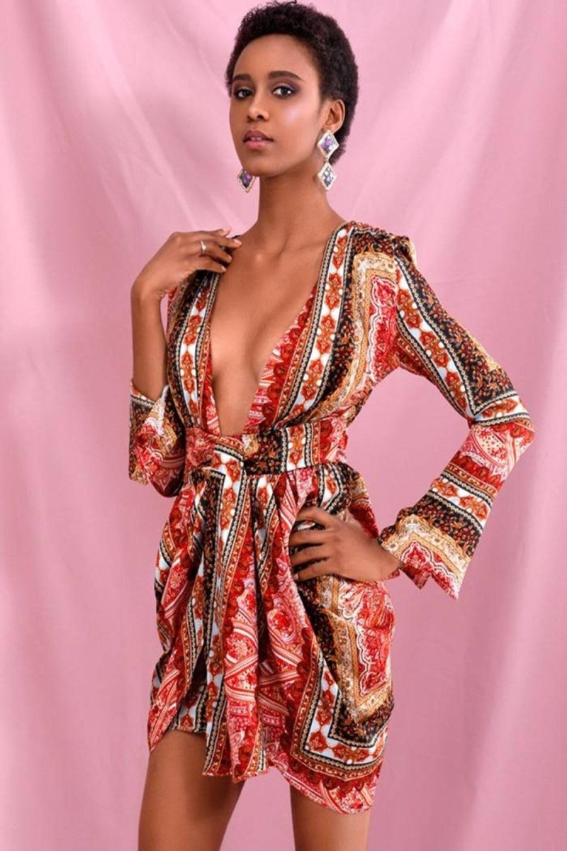 Red Vintage Versace Print Mini Dress - TGC Boutique - Bodycon Dress