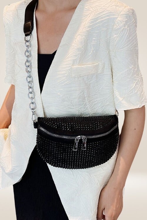 Rhinestone Vegan Leather Sling Bag - TGC Boutique - Sling Bag