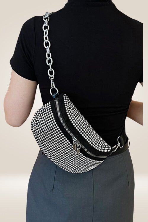 Rhinestone Vegan Leather Sling Bag - TGC Boutique - Sling Bag