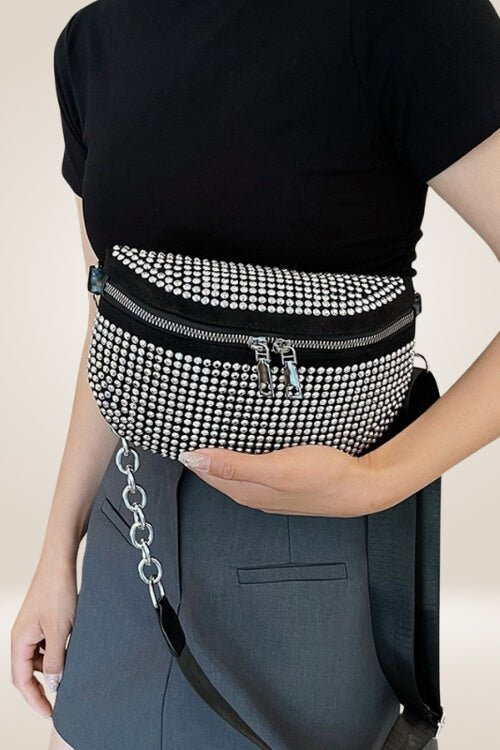Rhinestone Vegan Leather Sling Bag - TGC Boutique - Sling Bag