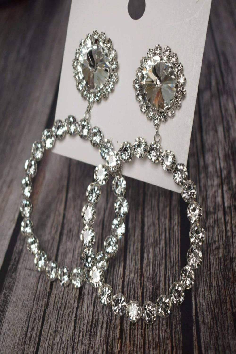 Round Stud Rhinestone Hoop Drop Earrings - TGC Boutique - Earrings