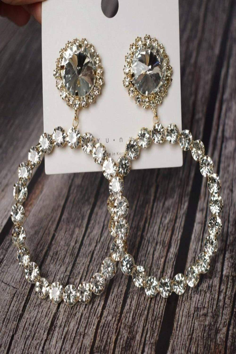 Round Stud Rhinestone Hoop Drop Earrings - TGC Boutique - Earrings