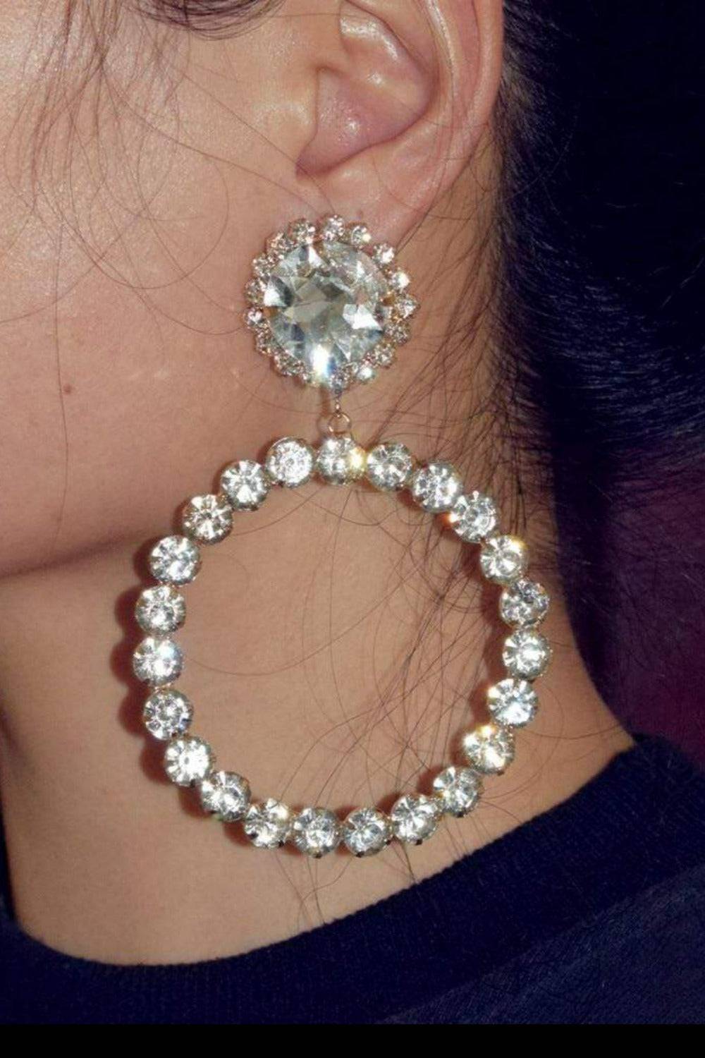 Round Stud Rhinestone Hoop Drop Earrings - TGC Boutique - Earrings
