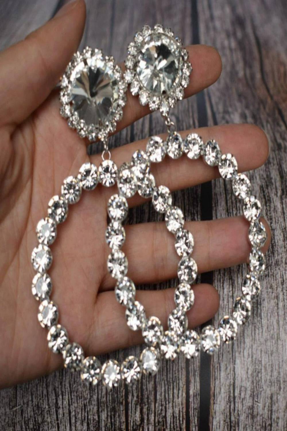 Round Stud Rhinestone Hoop Drop Earrings - TGC Boutique - Earrings