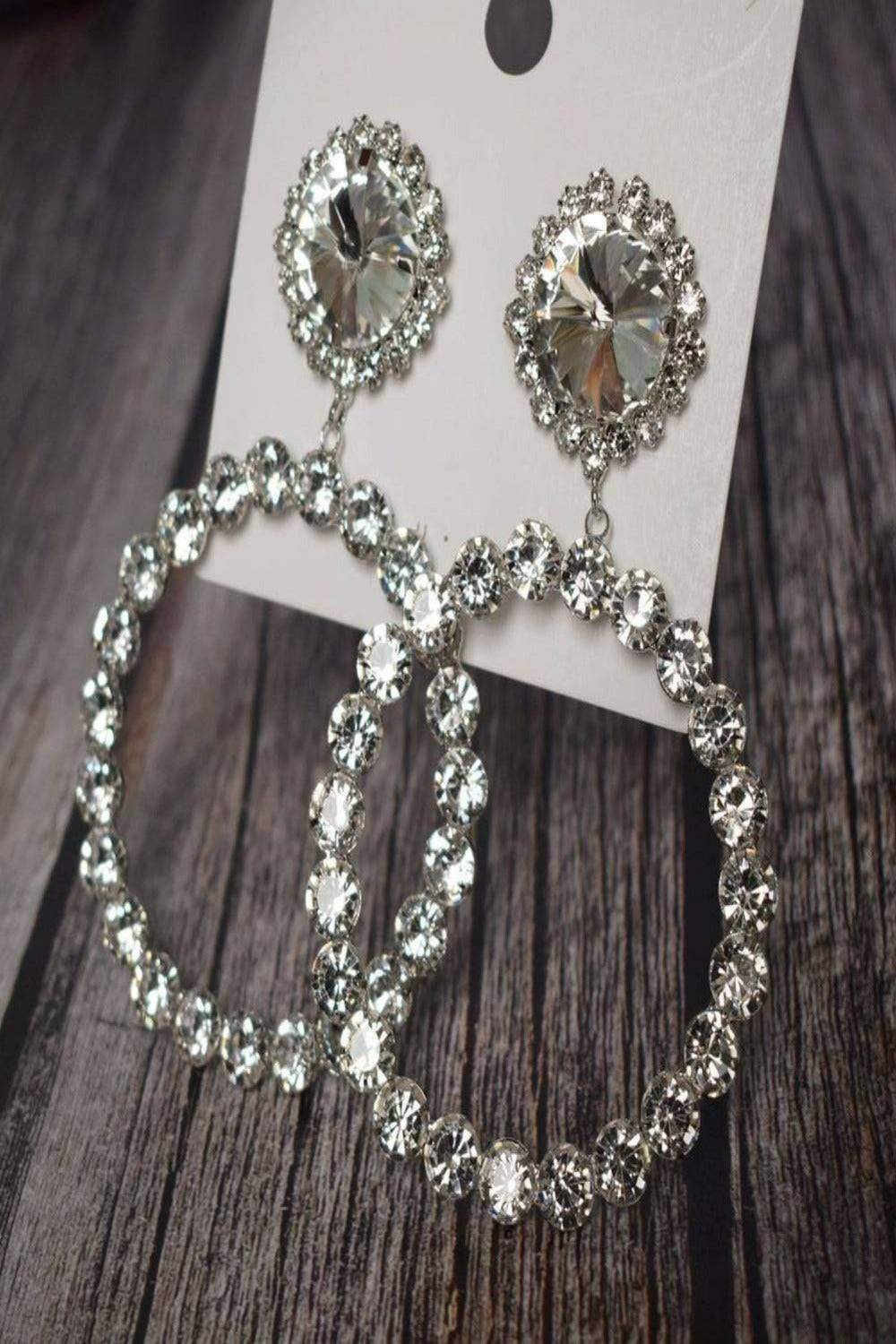 Round Stud Rhinestone Hoop Drop Earrings - TGC Boutique - Earrings