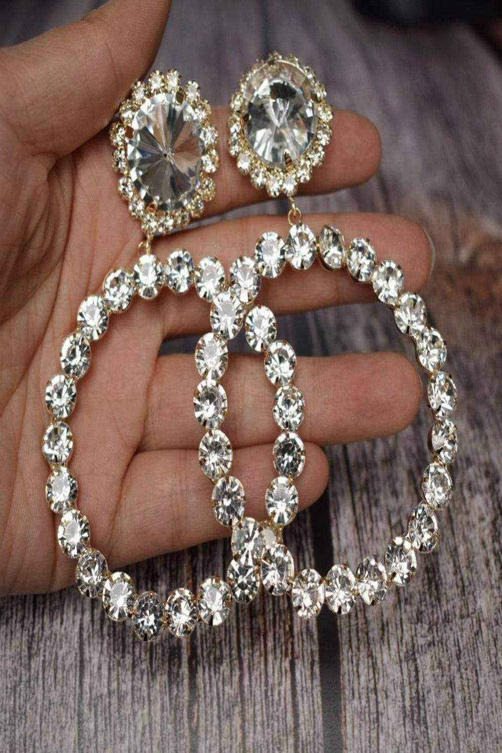 Round Stud Rhinestone Hoop Drop Earrings - TGC Boutique - Earrings