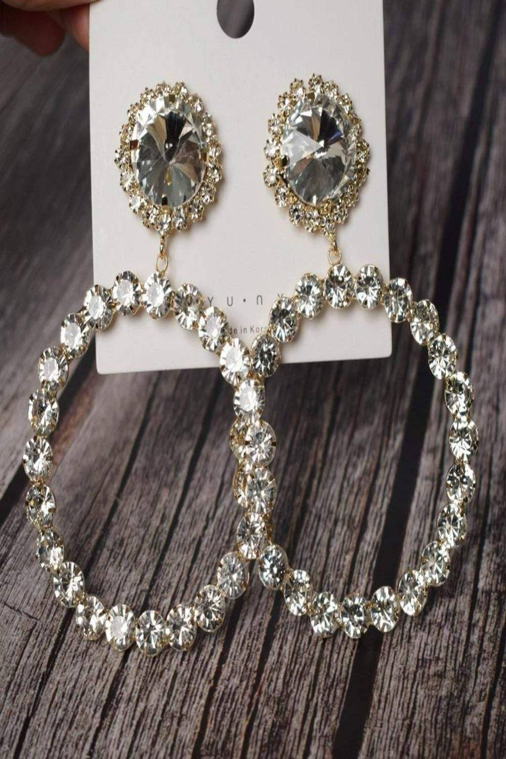 Round Stud Rhinestone Hoop Drop Earrings - TGC Boutique - Earrings